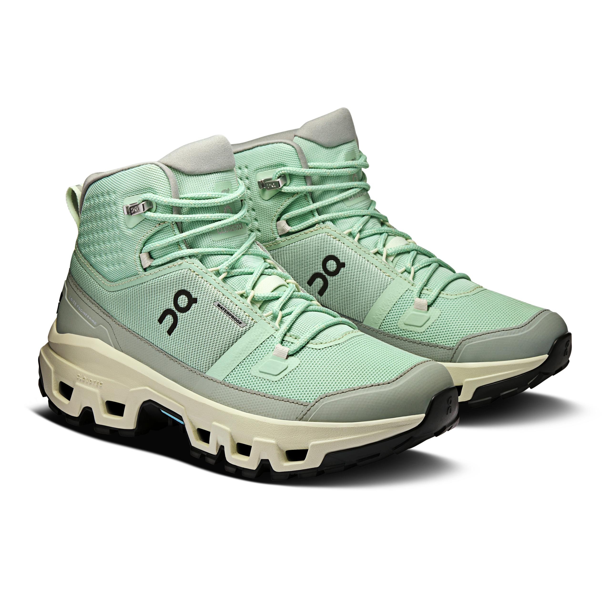 Кроссовки On Cloudrock Mid Waterproof женские, стальные с болотно-зелёным — фото 6