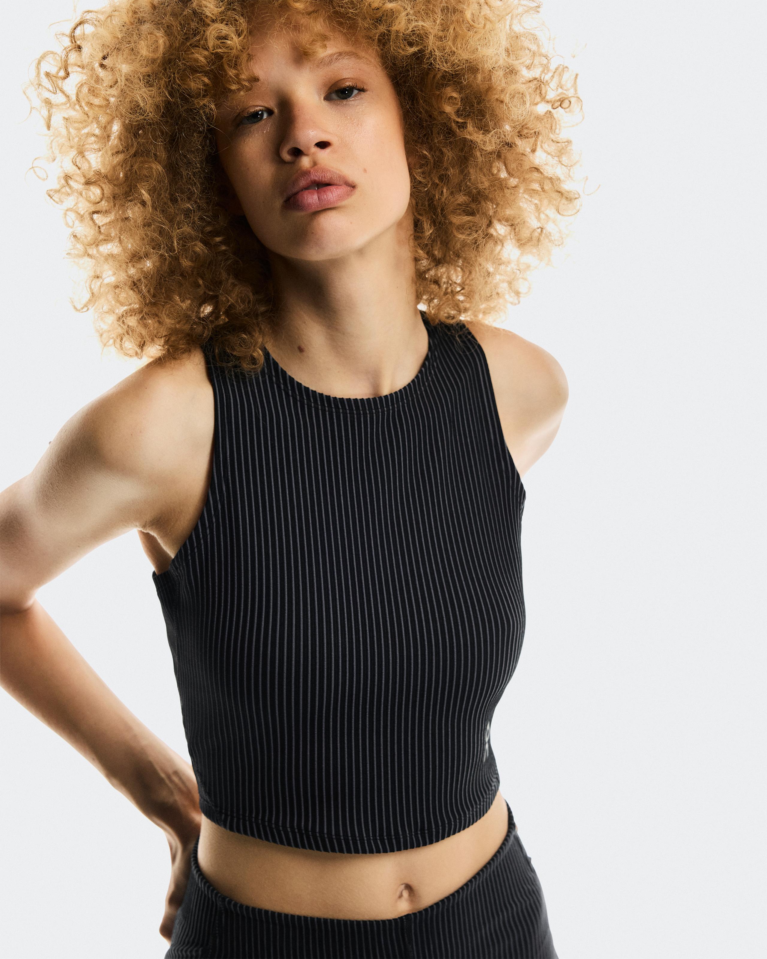 Женский укороченный топ All-Day Ribbed Crop, чёрный / серый — фото 3