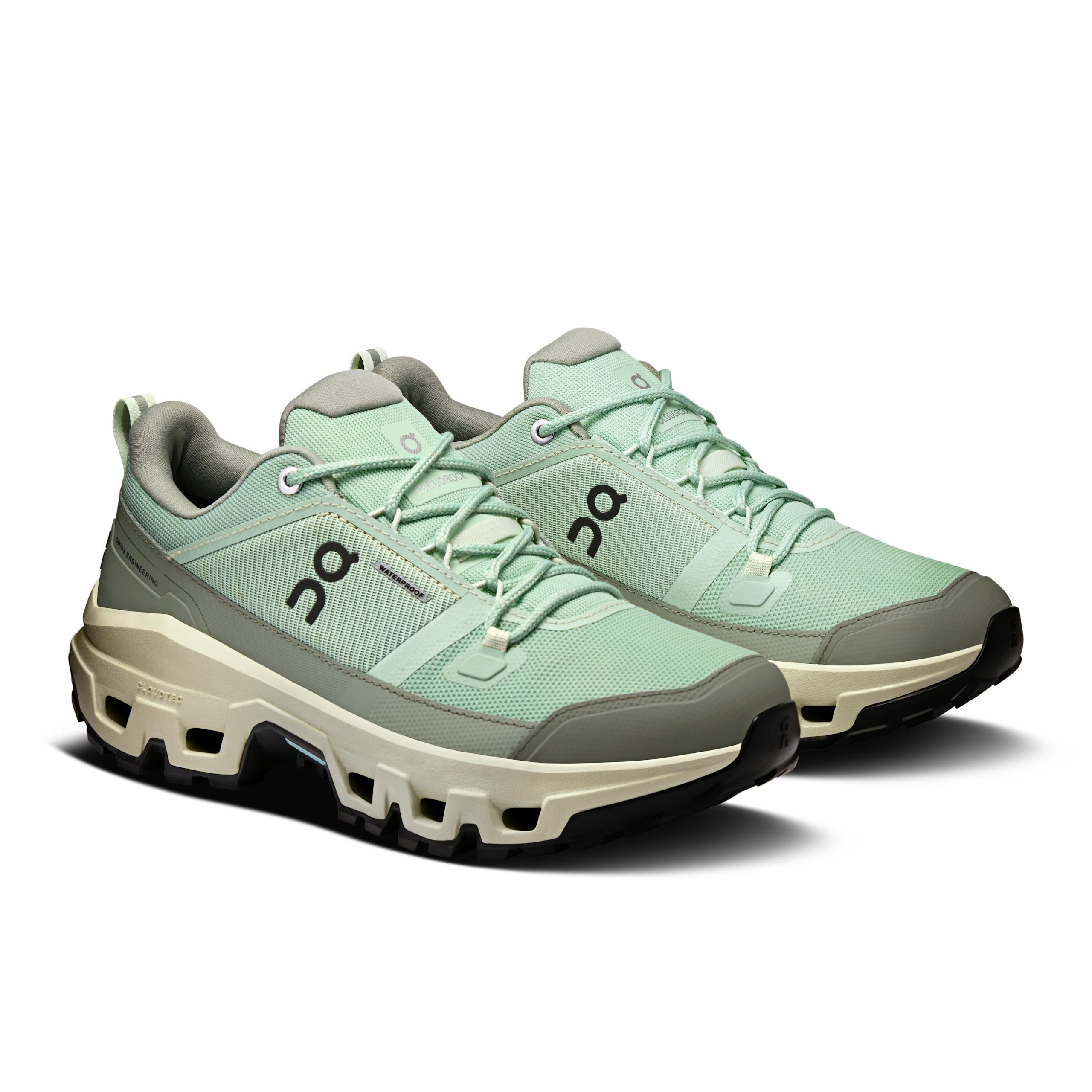 Кроссовки On Cloudrock Low Waterproof женские, стальные с болотно-зелёным — фото 6