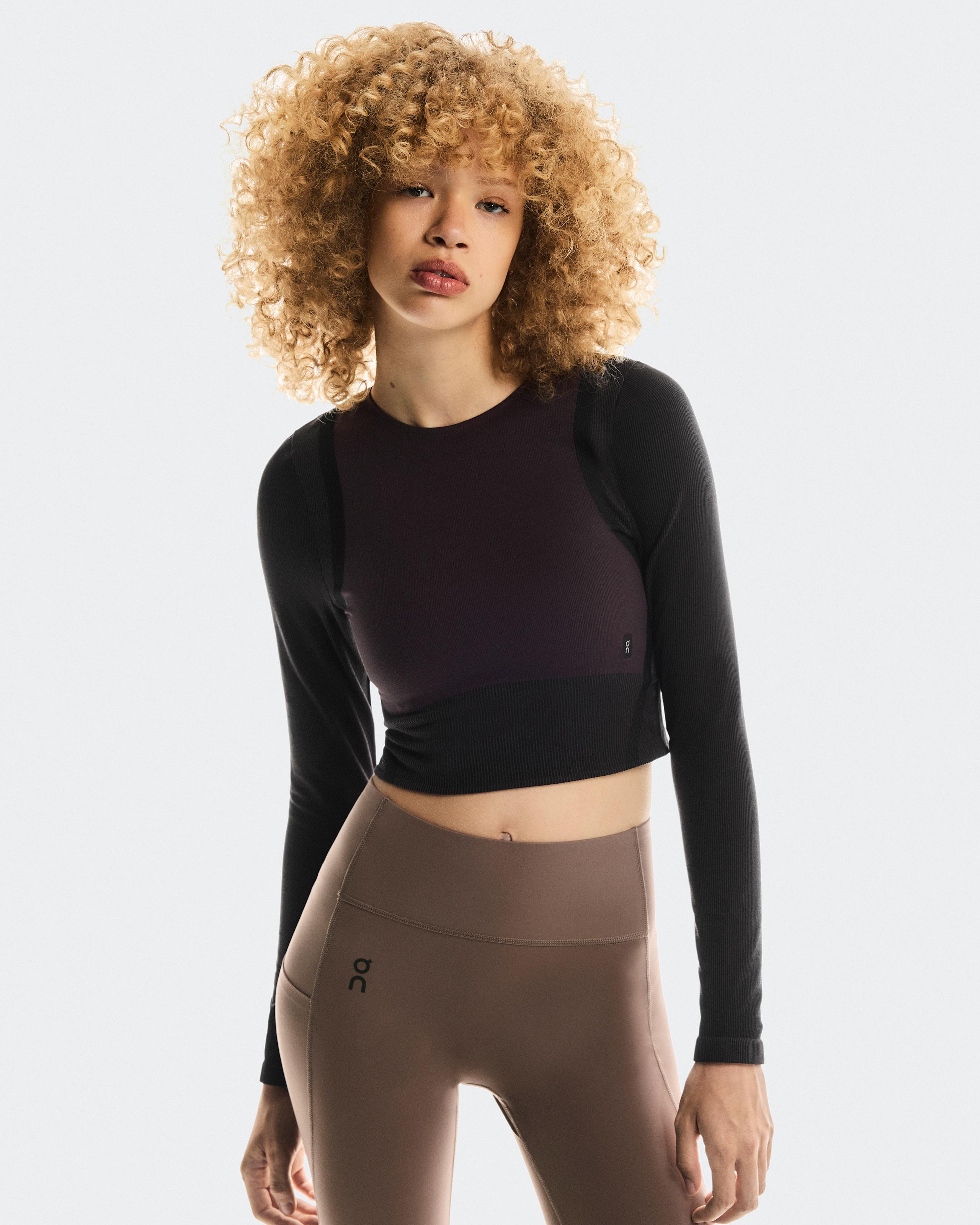 Женский топ с длинным рукавом On Studio Knit Long-T Crop, Pebble / Black — фото 3
